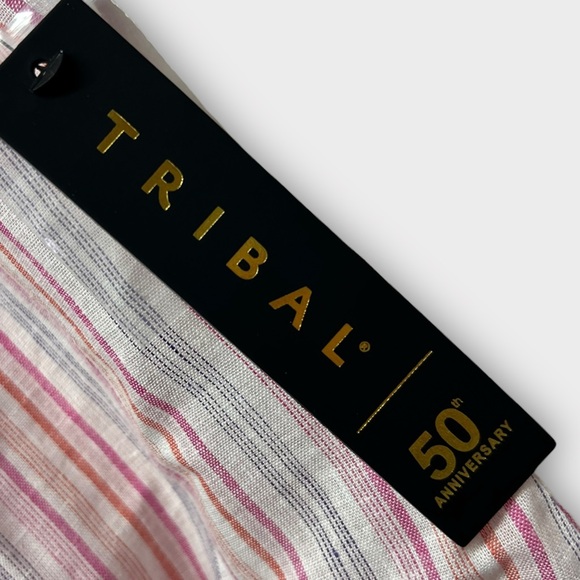 TRIBAL | Magenta Rayon Linen Blend Striped Blouse Large NWT - Picture 6 of 10